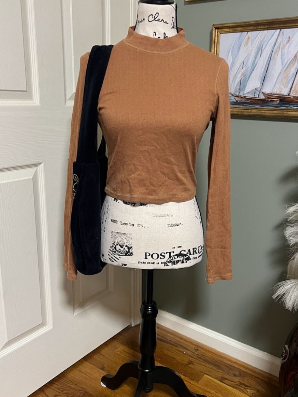 Y2K Autumn American Eagle Rust Cropped Mock Neck Long Sleeve M